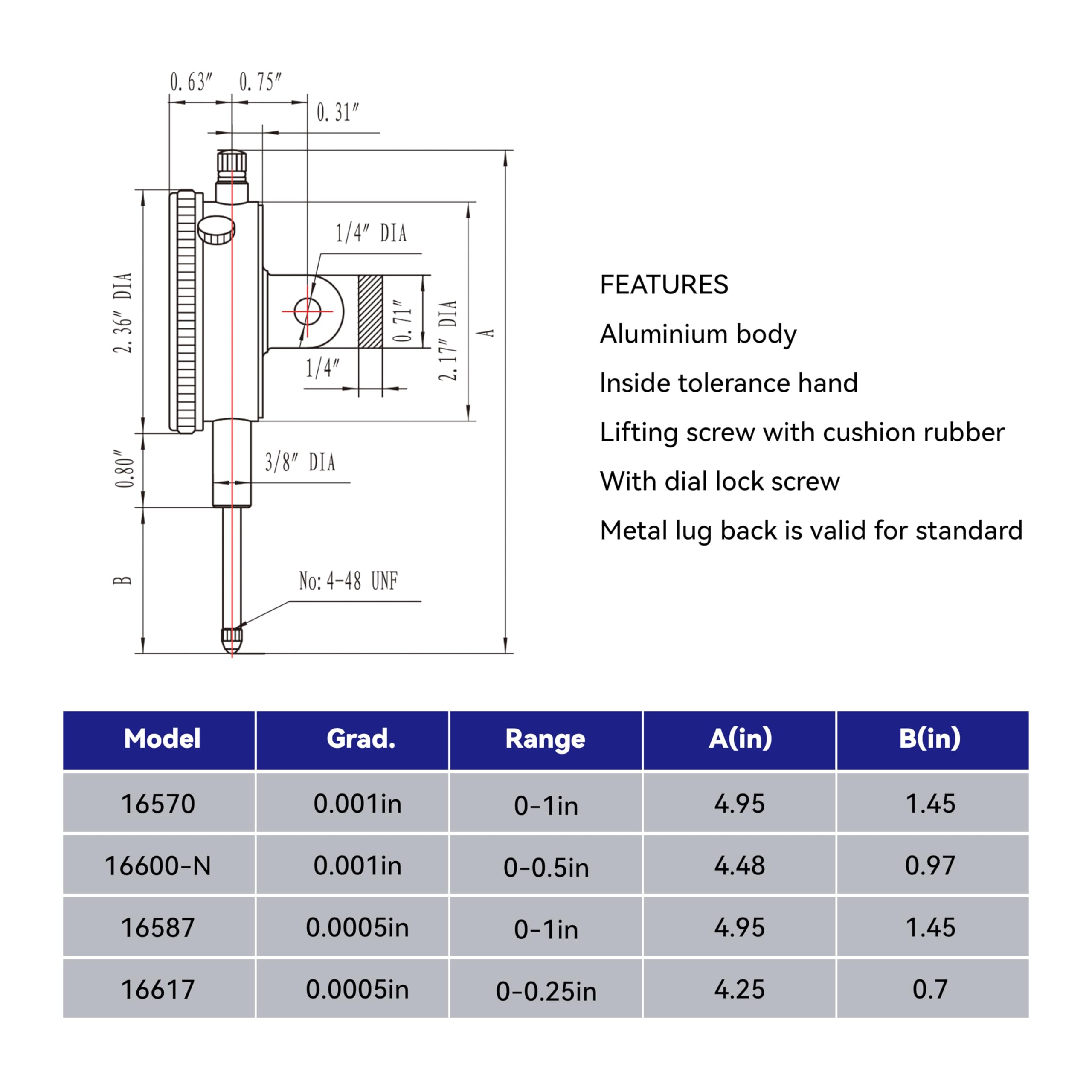 HFS(R) 0-1" Dial Indicator Lathe Tool High Precision, 1" Measuring Range, 0.0005" Graduation Interval - Image 4