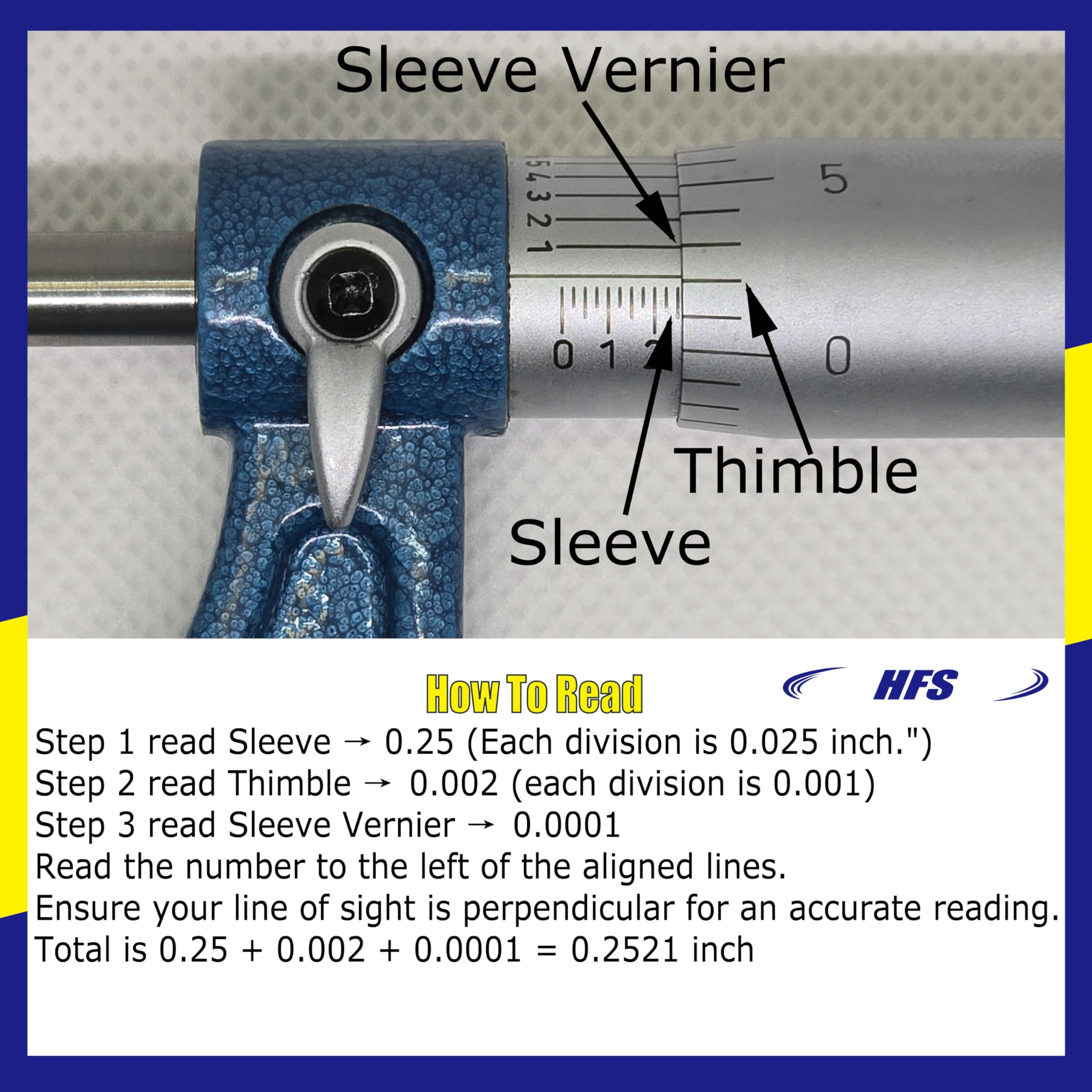 HFS(R) 4-5" Outside Micrometer with 0.0001" Accuracy, Carbide Anvil and Laser-Etched Scale - Image 3