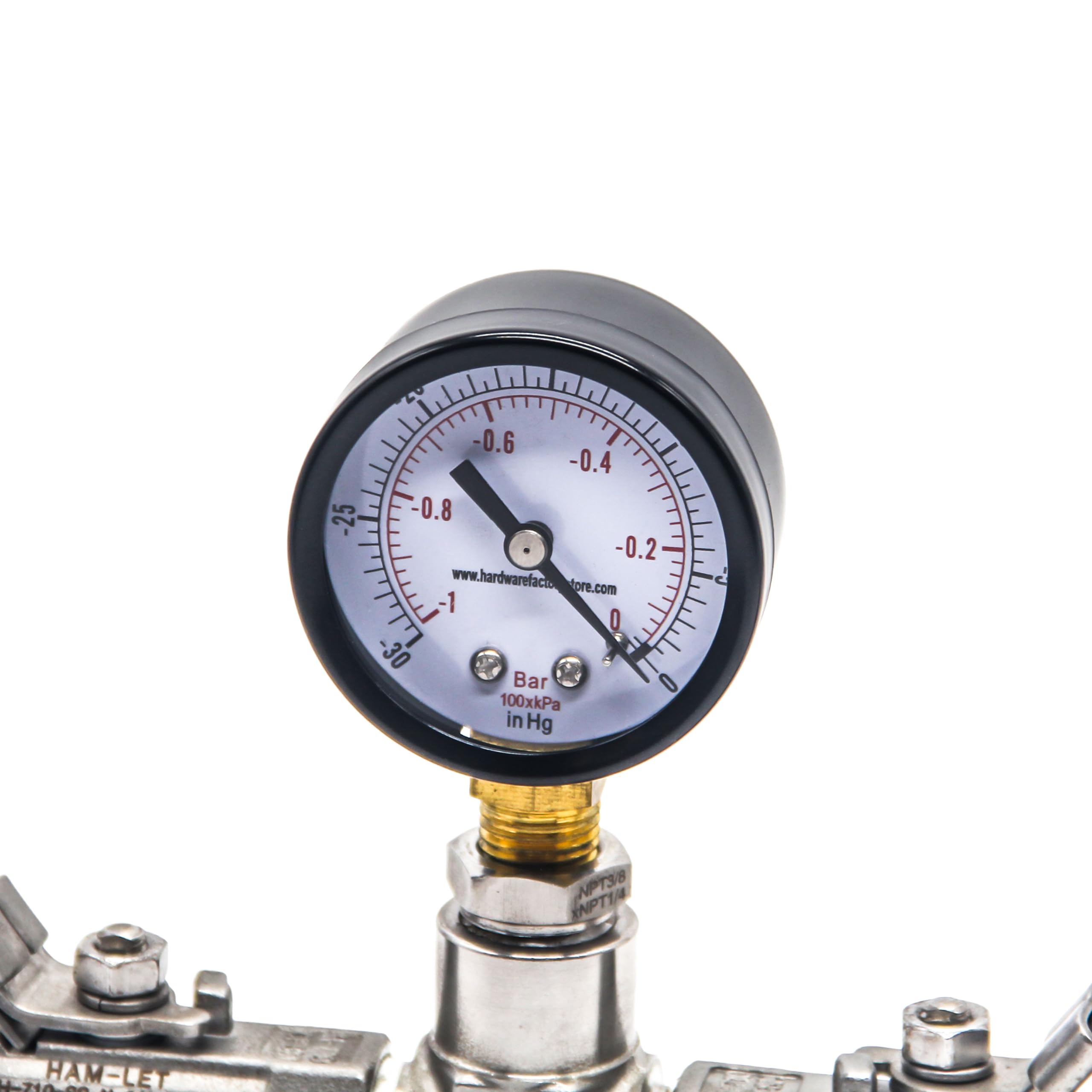 HFS(R) -30 inHg-0 PSI Dry Utility Vacuum Pressure Gauge, Blk.Steel 1/4" NPT Lower Mount, PSI and Bar Dual Scale - Image 5