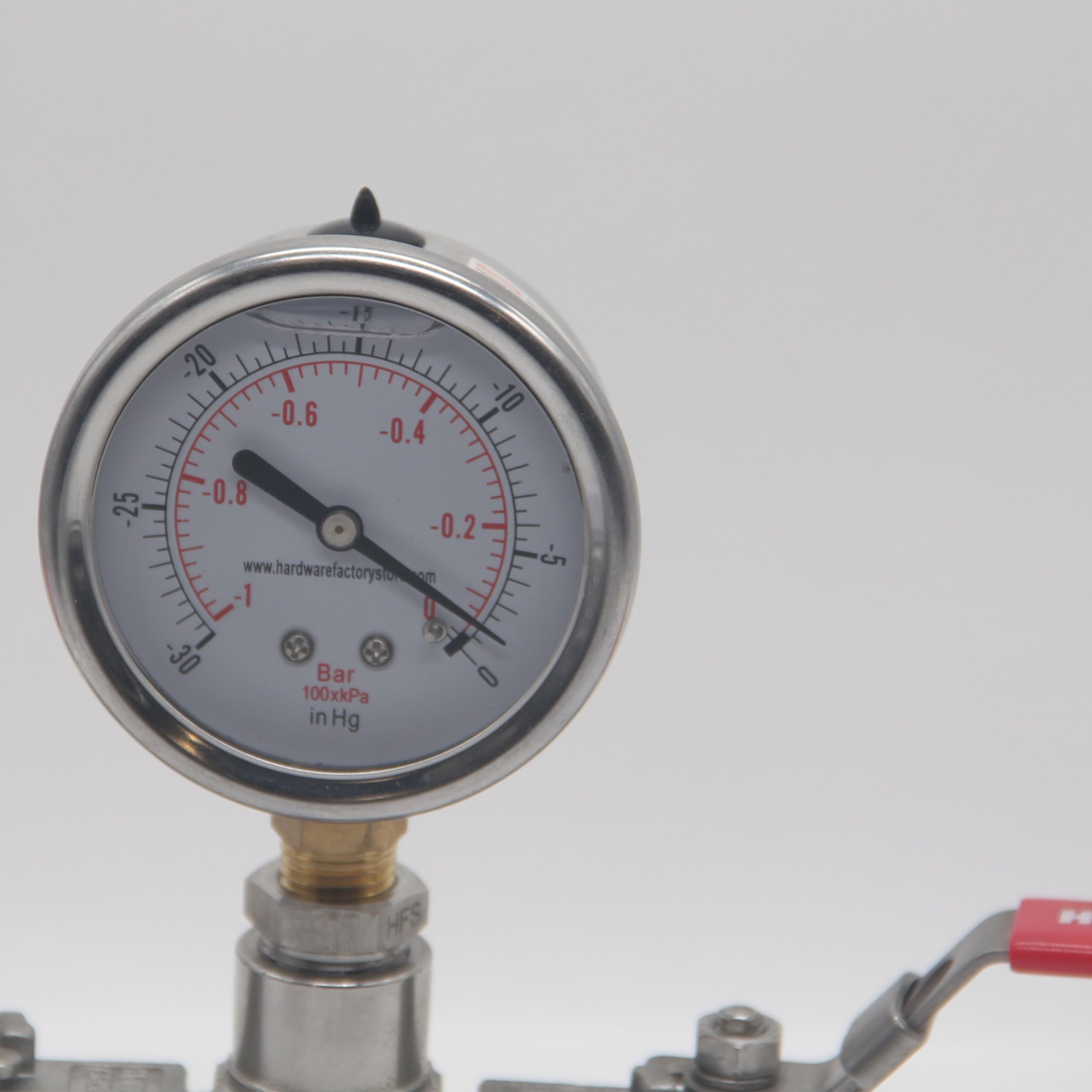 HFS(R) -30 inHg-0 PSI Vacuum Pressure Gauge Glycerin Liquid Filled, 2.5" Dial Size, 1/4" NPT Lower Mount, Stainless Steel Case, PSI and Bar Dual Scale - Image 6