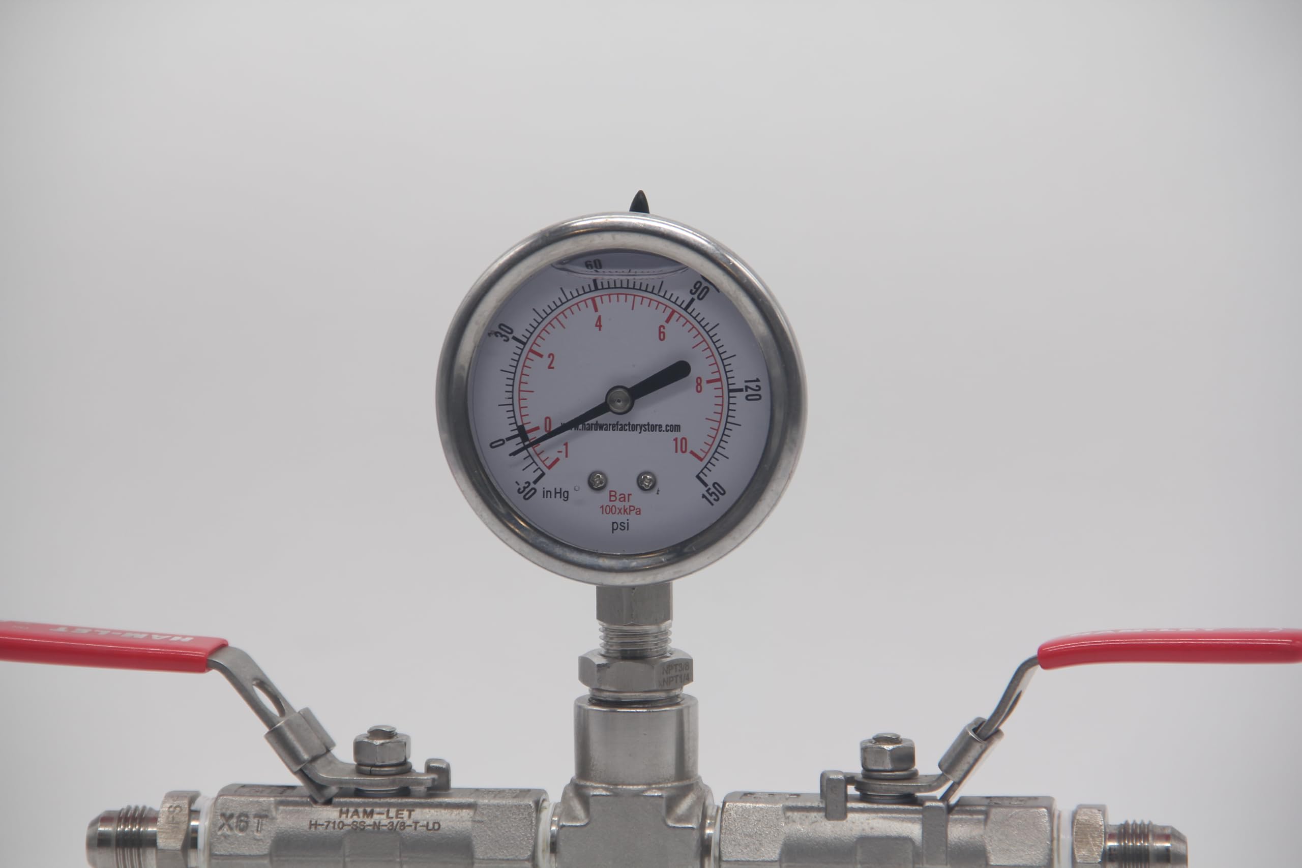HFS(R) -30inHg-0-150psi Vacuum Pressure Gauge Glycerin Liquid Filled, 2.5" Dial Size, 1/4" NPT Lower Mount, Stainless Steel Case, PSI and Bar Dual Scale - Image 5