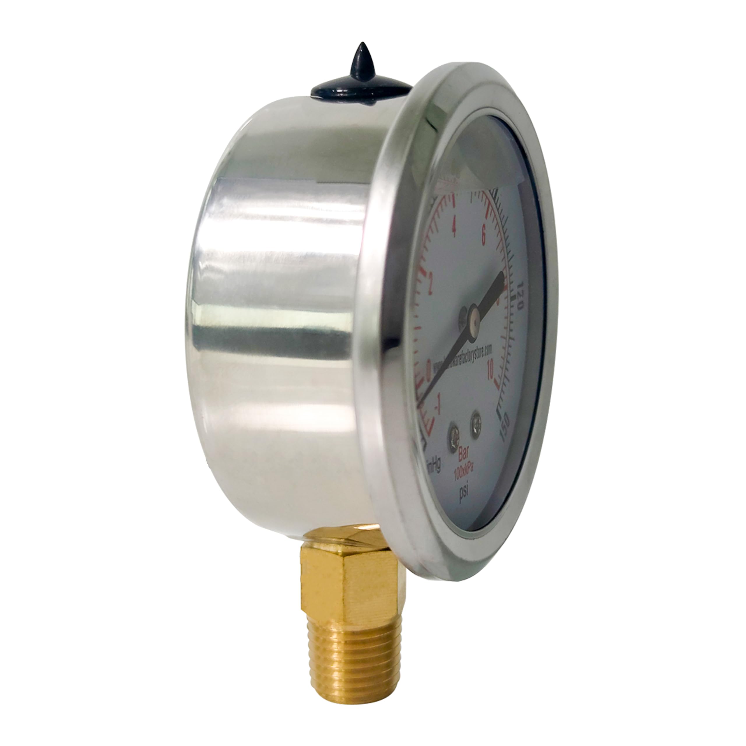 HFS(R) -30inHg-0-150psi Vacuum Pressure Gauge Glycerin Liquid Filled, 2.5" Dial Size, 1/4" NPT Lower Mount, Stainless Steel Case, PSI and Bar Dual Scale - Image 6