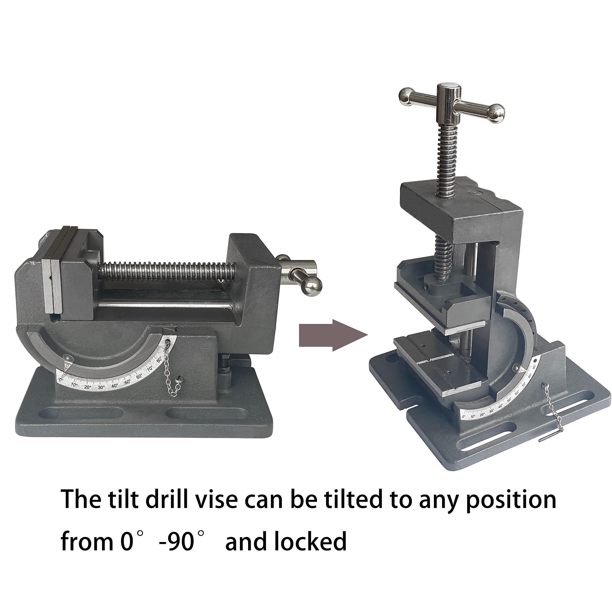 HFS(R) 4-Inch Cast Iron Tilt Angle Drill Press Vise for Drilling, Tapping and Reaming with Angle Settings，4" Jaw Width - Image 3