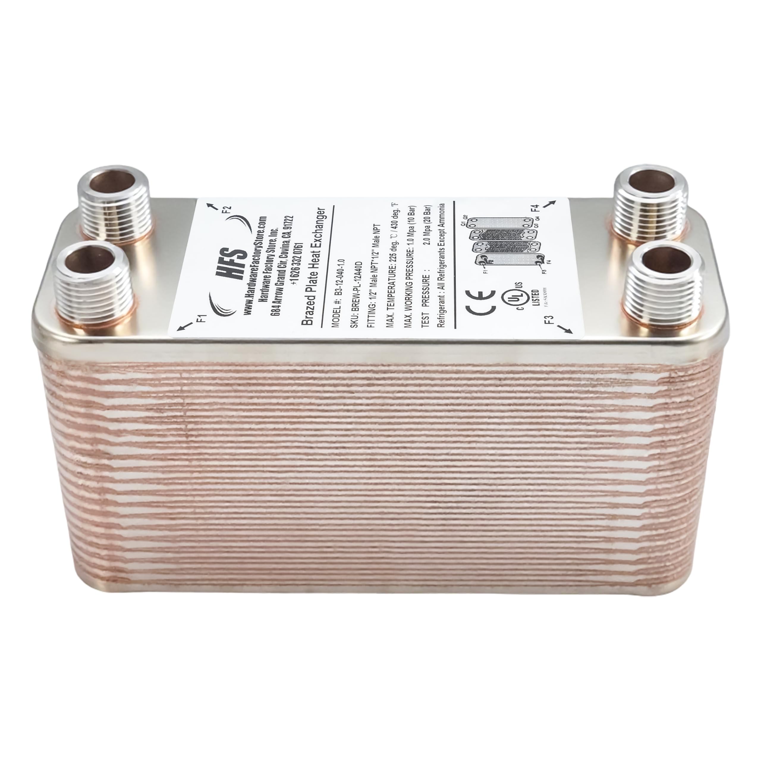 HFS(R) 40-Plate Stainless Steel 304 Homebrew Beer Wort Chiller Heat Exchanger, 7.5" x 2.9", 1/2" x 1/2" MALE NPT, Quick Beer Cooling System (7.5" 2.9"/40 plate, 1/2" x 1/2" NPT) - Image 5