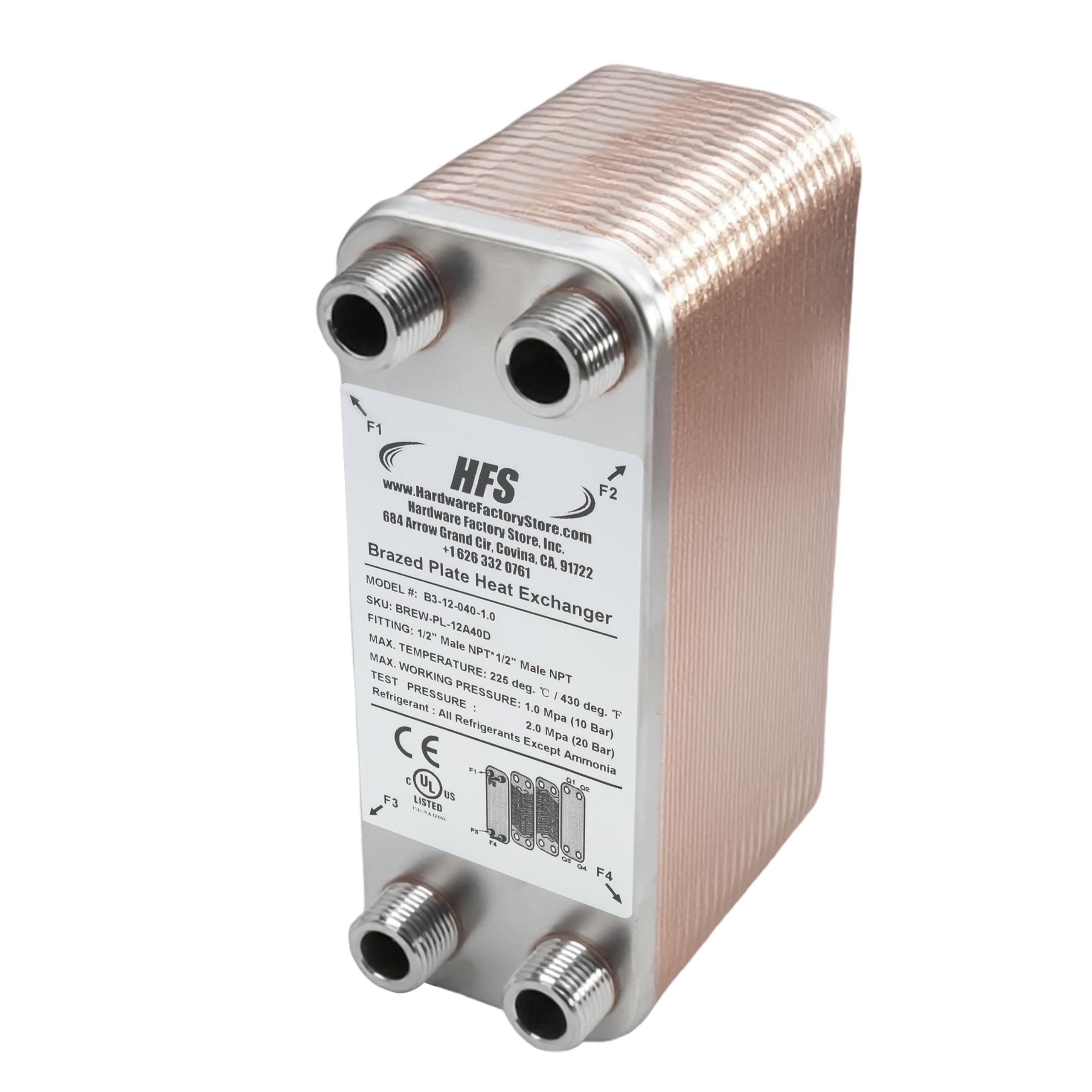 HFS(R) 40-Plate Stainless Steel 304 Homebrew Beer Wort Chiller Heat Exchanger, 7.5" x 2.9", 1/2" x 1/2" MALE NPT, Quick Beer Cooling System (7.5" 2.9"/40 plate, 1/2" x 1/2" NPT) - Image 6