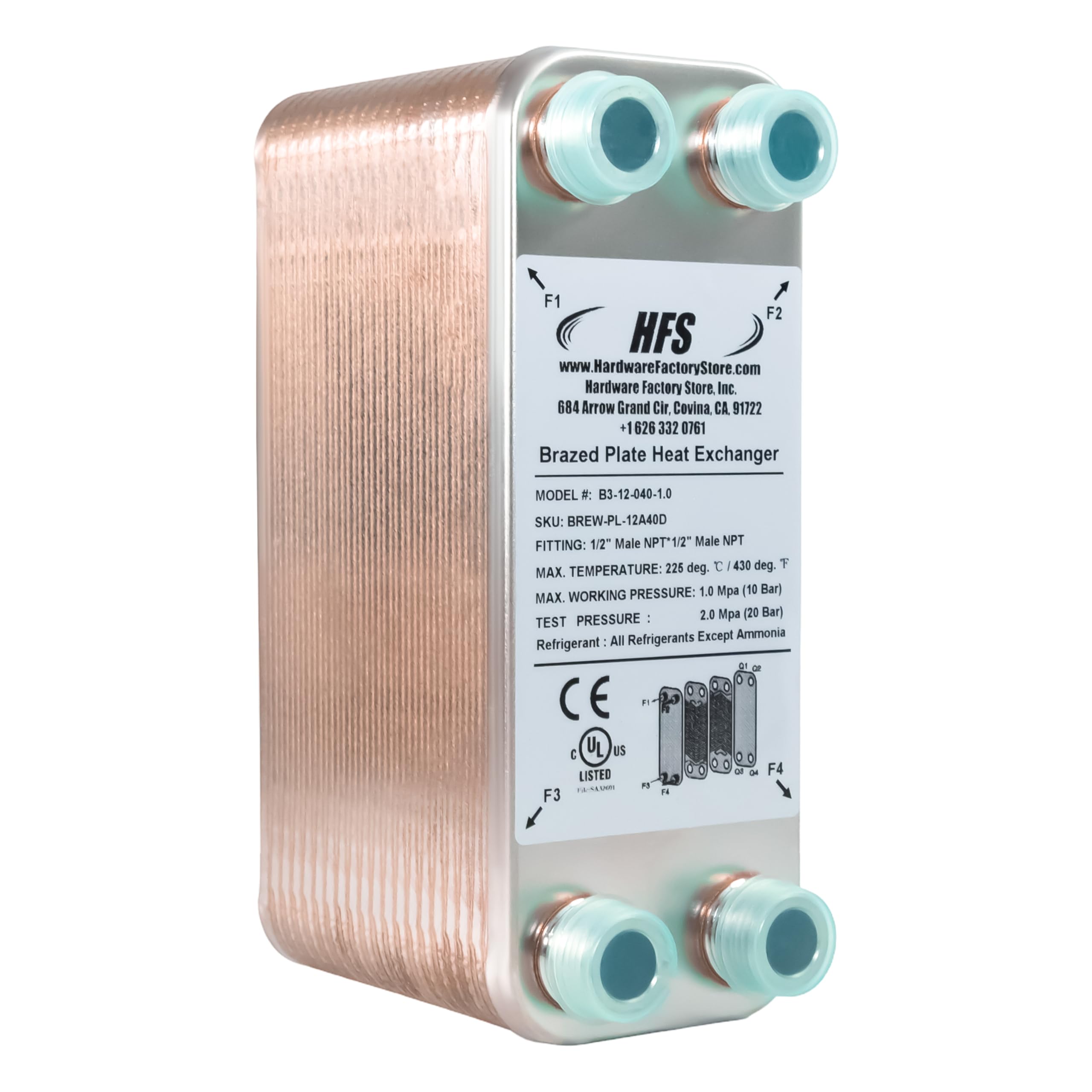 HFS(R) 40-Plate Stainless Steel 304 Homebrew Beer Wort Chiller Heat Exchanger, 7.5" x 2.9", 1/2" x 1/2" MALE NPT, Quick Beer Cooling System (7.5" 2.9"/40 plate, 1/2" x 1/2" NPT) - Image 7