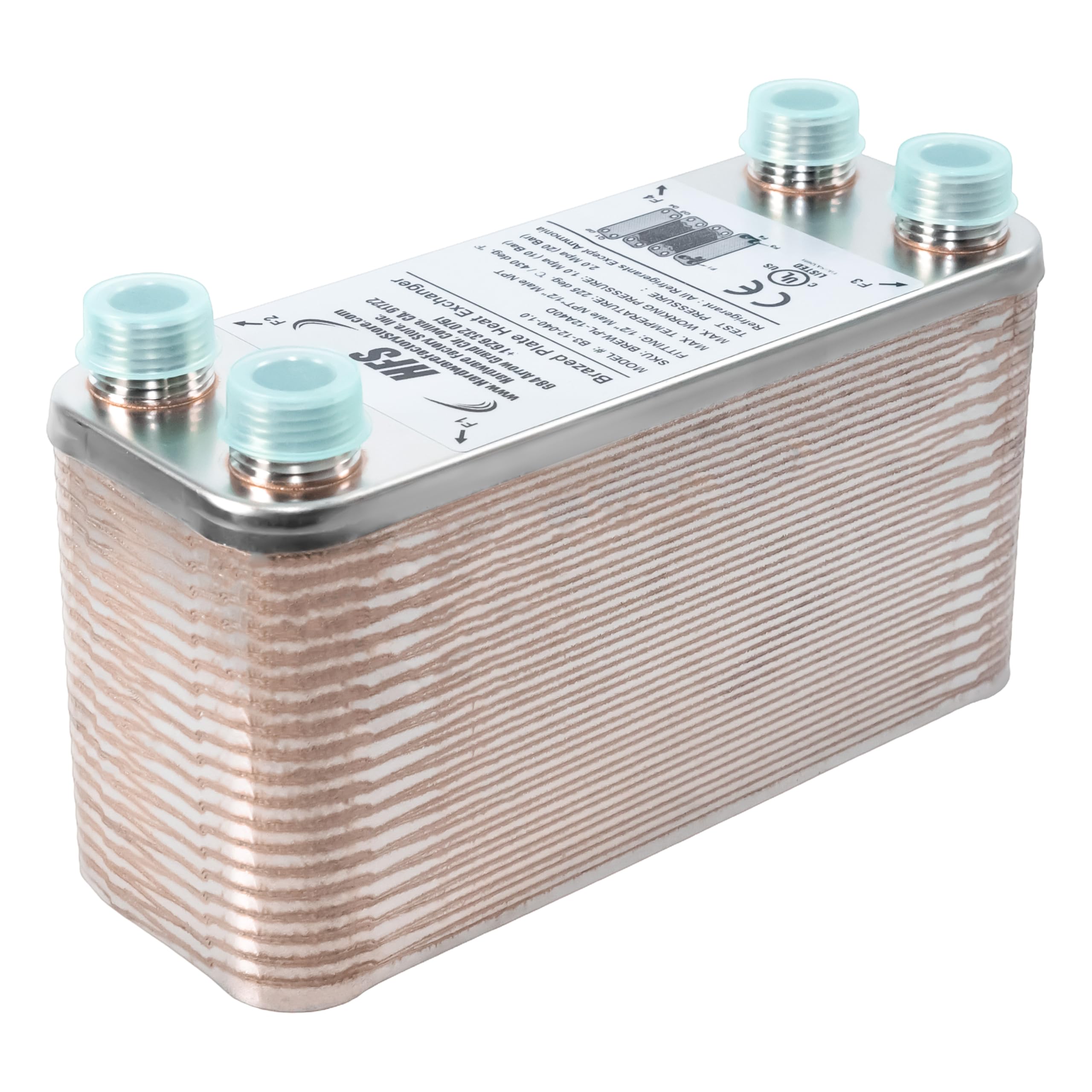 HFS(R) 40-Plate Stainless Steel 304 Homebrew Beer Wort Chiller Heat Exchanger, 7.5" x 2.9", 1/2" x 1/2" MALE NPT, Quick Beer Cooling System (7.5" 2.9"/40 plate, 1/2" x 1/2" NPT) - Image 8