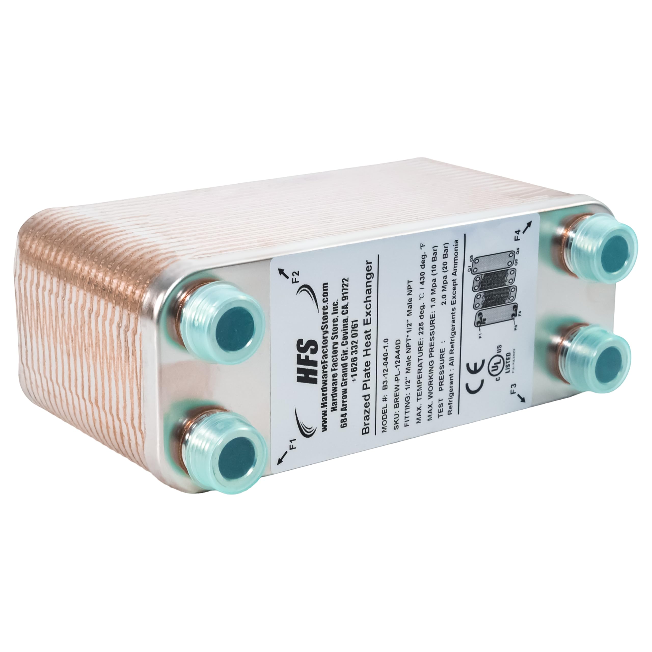 HFS(R) 40-Plate Stainless Steel 304 Homebrew Beer Wort Chiller Heat Exchanger, 7.5" x 2.9", 1/2" x 1/2" MALE NPT, Quick Beer Cooling System (7.5" 2.9"/40 plate, 1/2" x 1/2" NPT) - Image 9