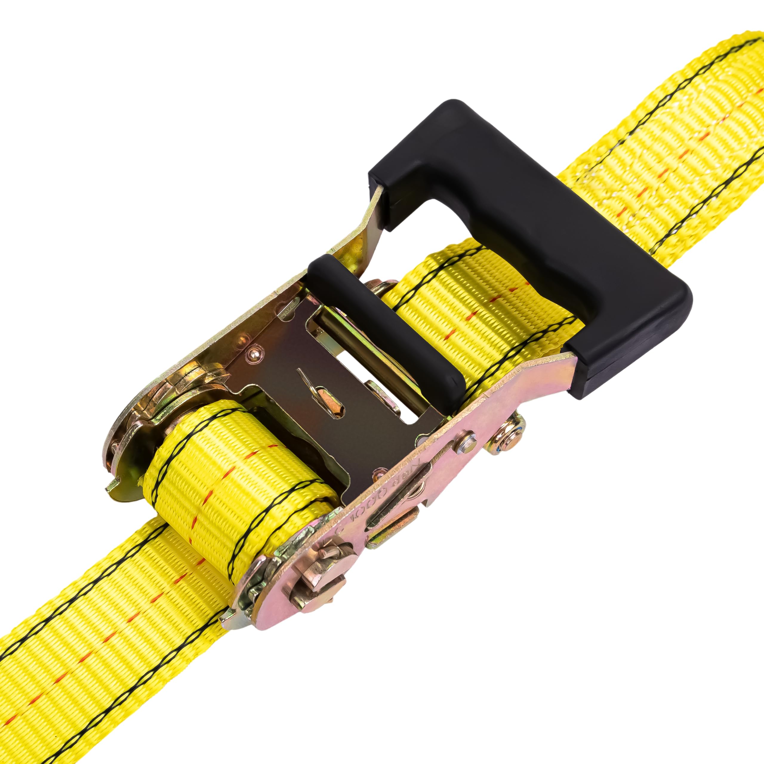 HFS(R) 4PC 1-1/2" x 15 ft Heavy Duty Ratchet Cargo Tie Down Straps 3000lbs Dual J-Hooks (Yellow) - Image 3