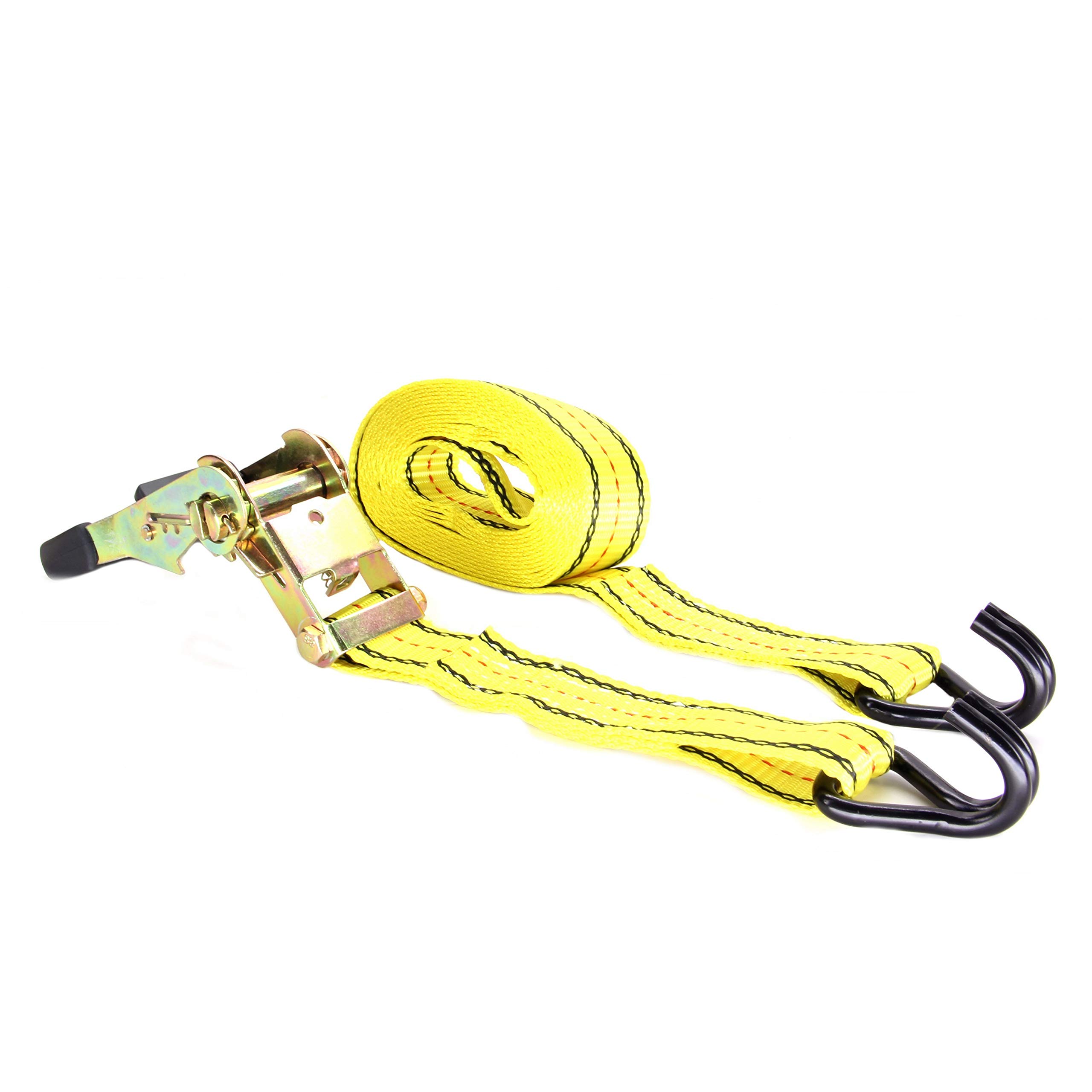 HFS(R) 4PC 1-1/2" x 15 ft Heavy Duty Ratchet Cargo Tie Down Straps 3000lbs Dual J-Hooks (Yellow) - Image 4