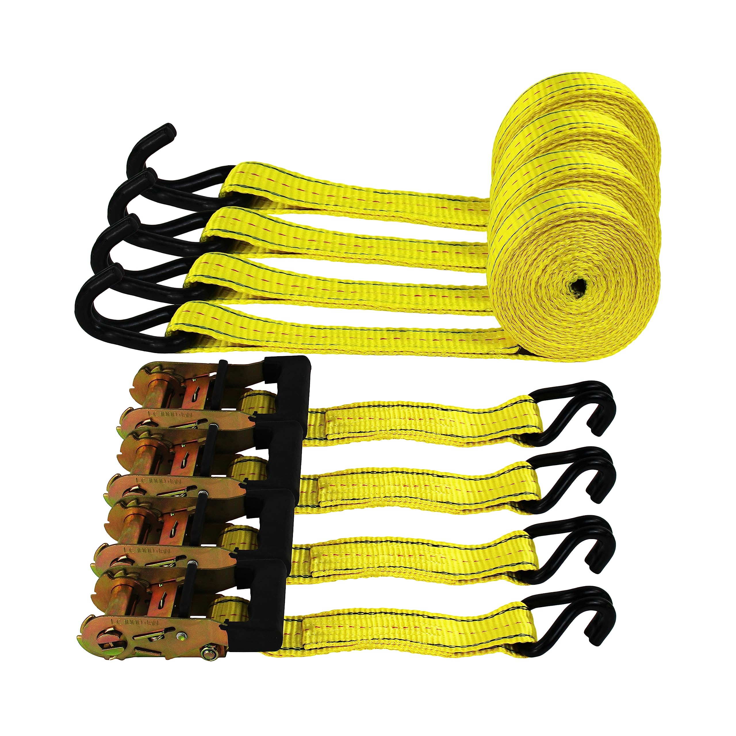 HFS(R) 4PC 1-1/2" x 15 ft Heavy Duty Ratchet Cargo Tie Down Straps 3000lbs Dual J-Hooks (Yellow) - Image 6