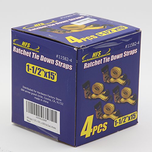 HFS(R) 4PC 1-1/2" x 15 ft Heavy Duty Ratchet Cargo Tie Down Straps 3000lbs Dual J-Hooks (Yellow) - Image 8