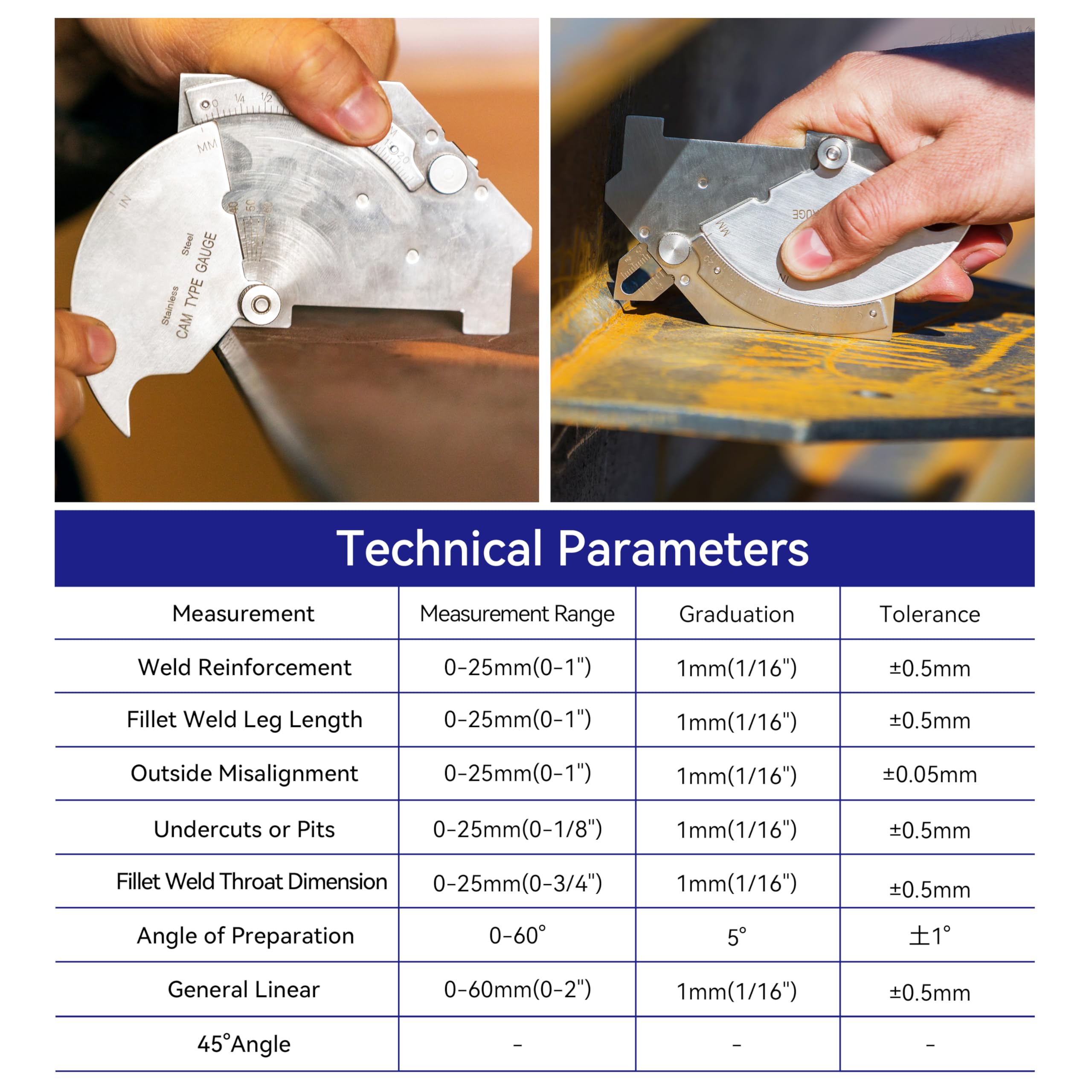 HFS(R) Bridge Cam Gauge Test Ulnar Welding Inspection Gage C-50 Stainless Steel - Image 3