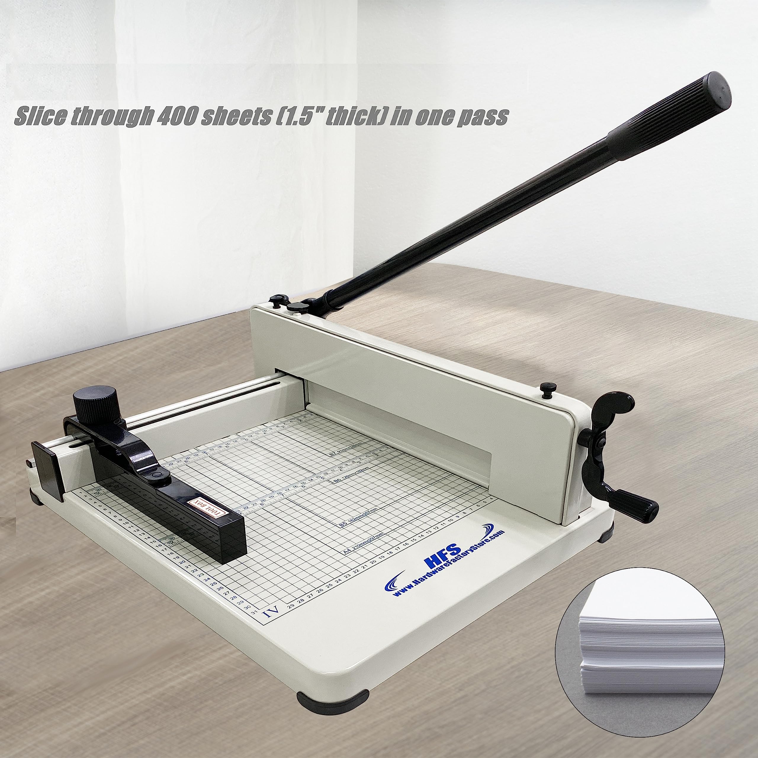 HFS(R) Heavy Duty Guillotine Paper Cutter 400 Sheet Capacity | Solid Steel Construction (A4-12'' Paper Cutter) - Image 6