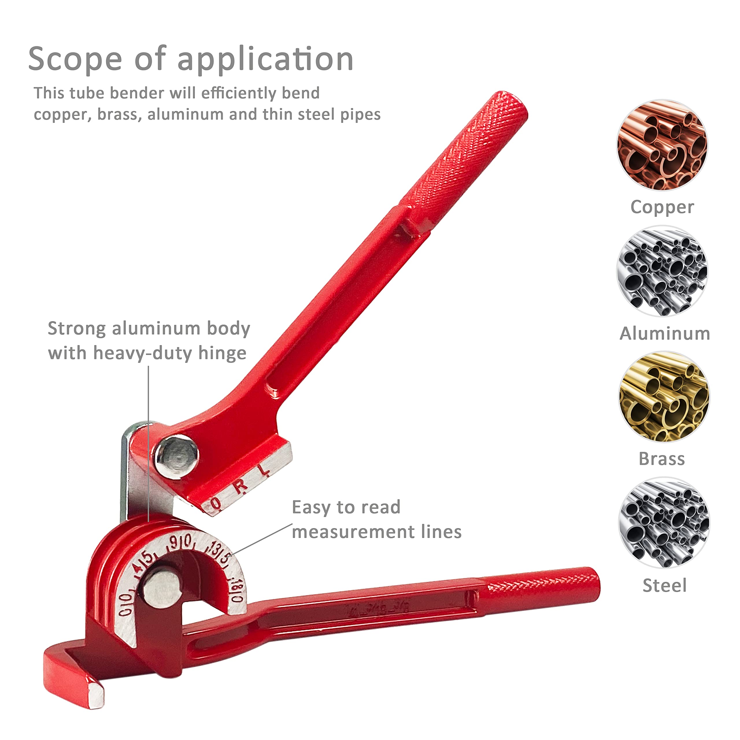 HFS(R) Tube Bender, Tubing Bender 0-180 Degrees Pipe Bender for 1/4 5/16 and 3/8 Inch Copper Aluminum Thin Stainless Steel - Image 4