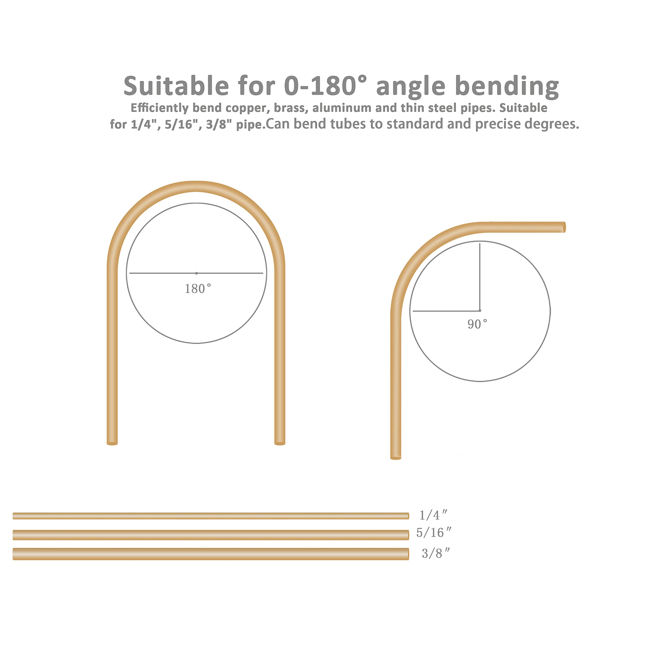 HFS(R) Tube Bender, Tubing Bender 0-180 Degrees Pipe Bender for 1/4 5/16 and 3/8 Inch Copper Aluminum Thin Stainless Steel - Image 6