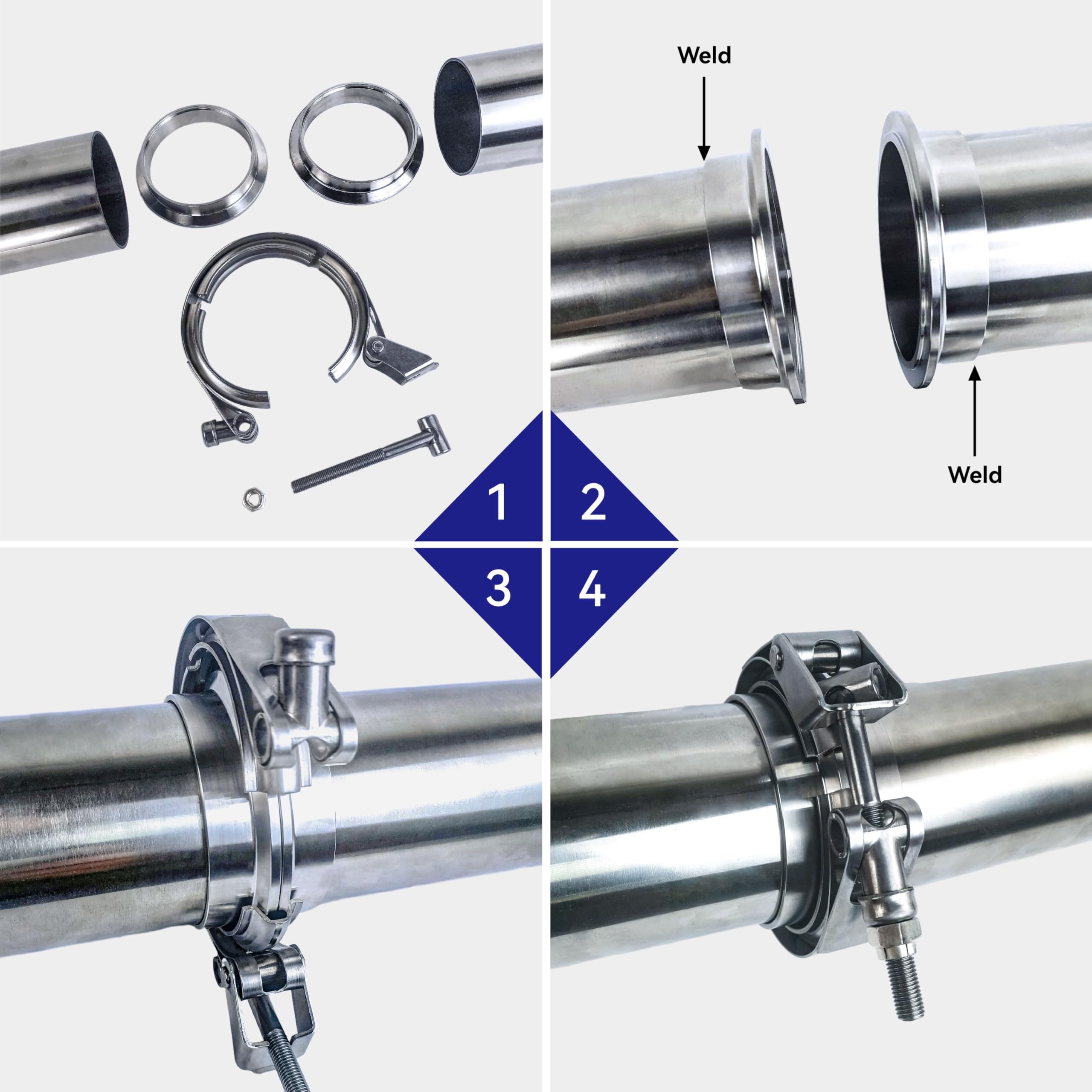 HFS(R) V-Band Clamp Stainless Steel 304 with Flange Male Female Quick Release for Exhaust System (3 IN) - Image 6